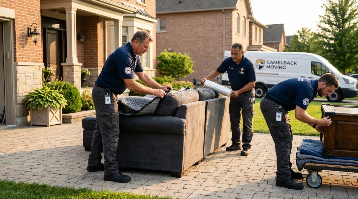 Large estate moving crew wrapping furniture in Larned, KS